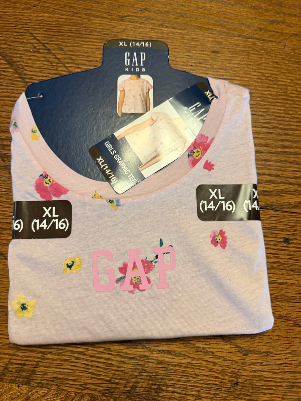 GAP Girls Light Pink Floral Logo Tee Sz 14/16